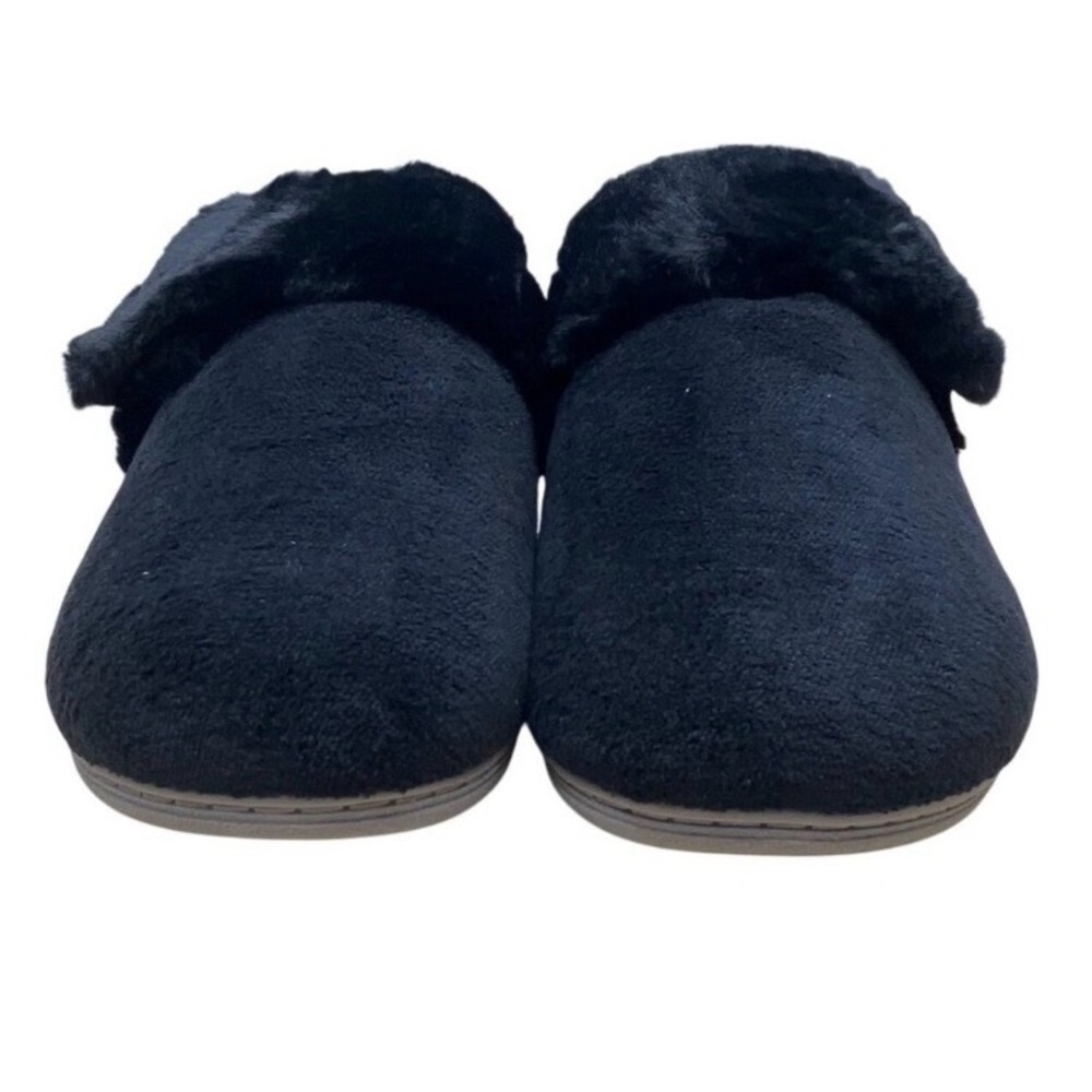 Vionic Black Faux Fur Slippers Joan Adjustable Slip On